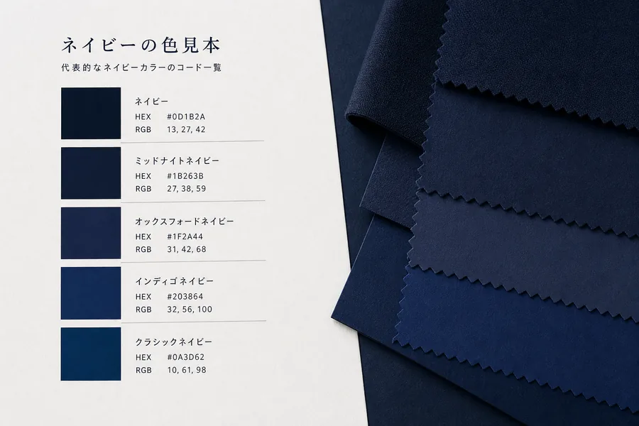 ネイビー系カラーの色見本とHEX・RGBコード